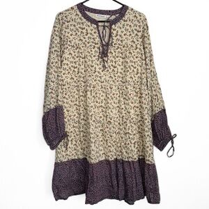 Roller Rabbit Aidan Dress, Floral Cream/Purple Long Sleeve Cotton Dress size S